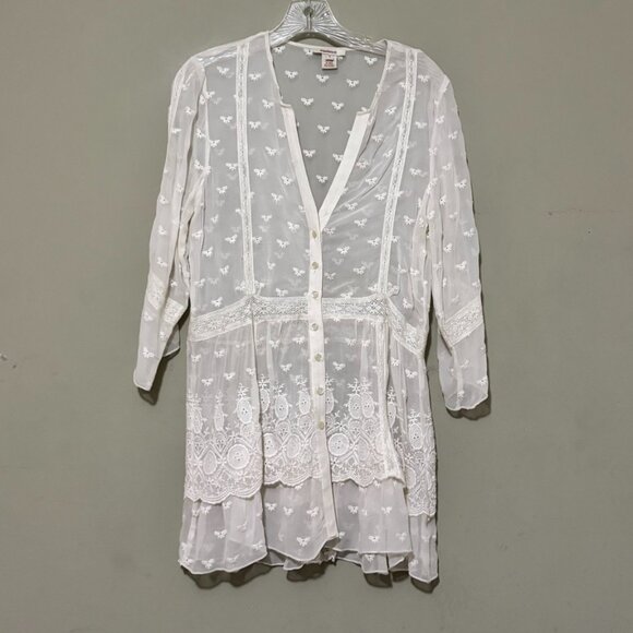 Sundance White Embroidered Sheer Lace Boho Tunic – Size S - Picture 2 of 6